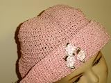 Ht3, Hand Crocheted Pink Rayon Cotton Gimp Floppy Hat with Three Daisies Daisies for Children Women and Teens