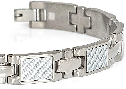 High Polish Titanium Bracelet with Light Grey Carbon Fiber Inlay Design - TMB293