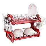 HDS Trading Dish Drainer 2 Tier Plastic Red Finish - HDS Trading DD10248