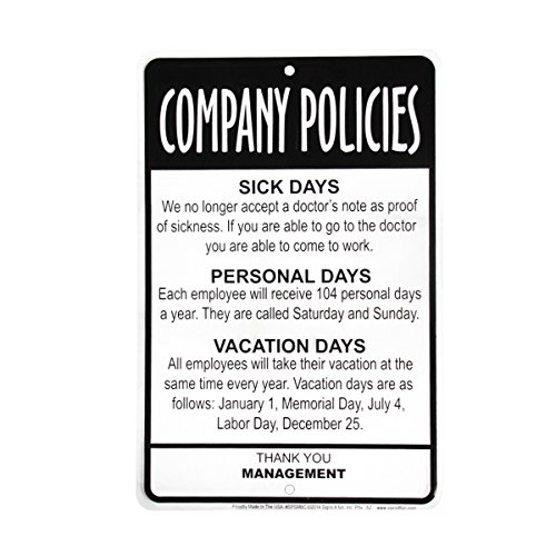Employees Company Policies Funny Sign – Great Break Room Decor Employees Company Policies Funny Sign – Great Break Room Decor