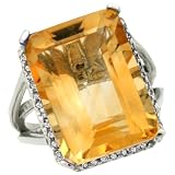 14k White Gold ( 18x13 mm ) Large Stone Engagement Citrine Ring w/ 0.123 Carat Brilliant Cut Diamonds & 18.95 Carats Emerald Cut Stone, 13/16 in. (20mm) wide, size 8.5