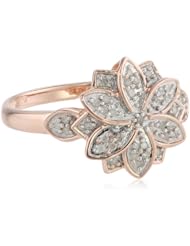 Rose Gold Plated Sterling Silver Flower Diamond Ring (1/6 Cttw, I-J Color, I2-I3 Clarity)