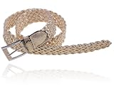 Gold Glitter Snake Scale Sequin Weave Wrap Braid Silver Tone Buckle Fashion Belt