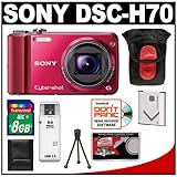 Sony Cyber-Shot DSC-H70 Digital Camera (Red) with 8GB Card + Case + Battery ....