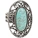 Exquisite Large Oval Faux Turquoise Filigree Silver Tone Ring fits sizes 7 - 12