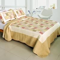 [Dream Production ] 100% Cotton 3PC Vermicelli-Quilted Patchwork Quilt Set
