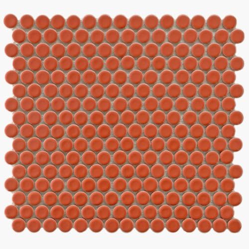 SomerTile FKOMPR95 Penny Vermilio Porcelain Mosaic Floor and Wall Tile, 12" x 12.625", Red