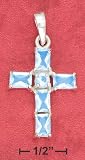 Religious Jewelry Ch-3089 : 5 4x6mm Princess Cut Blue Cz Cross Pendant With 4mm Round Center Cz