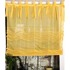 Raffrollo gelb 175 x 120, mit Schlaufen und Zierschleifen, Gardine Voile uni