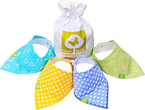 Baby Bandana Drool Bibs from "Our WOL" - Unisex, Pack of 4 stylish bibs made from 100% Absorbent Organic Cotton- This gift set for girls and boys