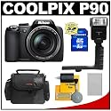 Nikon Coolpix P90 24x Optical Zoom Digital Camera + Flash with Grip + 8GB Memory Card + EN-EL5 Battery + Case + Cleaning Kit