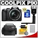 Nikon Coolpix P90 24x Optical Zoom Digital Camera + Flash with Grip + 8GB Memory Card + EN-EL5 Battery + Case + Cleaning Kit