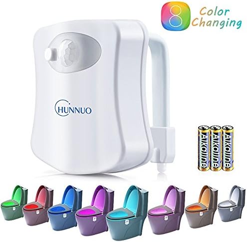 Toilet Night Light, Chunuo Motion Activated Bathroom Toilet Bowl Light, 8 Colors Changing LED Sensor Night Lamp for Any Toilet - 3pcs Battery Included