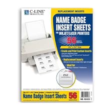 C-Line Laser and Ink Jet Name Badge Inserts, 3.5 x 2 Inches, White, 56 per Pack (92423)