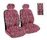 Zebra Pink & Black Stripe Animal Print Universal-Fit Front Low Back Bucket Seat Covers & Shoulder Pad Combo