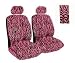 Zebra Pink & Black Stripe Animal Print Universal-Fit Front Low Back Bucket Seat Covers & Shoulder Pad Combo