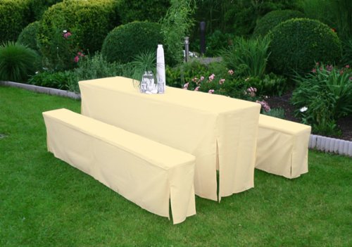 7058 Hussen-Set für Festzeltgarnitur mit 50 cm Tisch, gepolsterte Ausführung, cremefarben