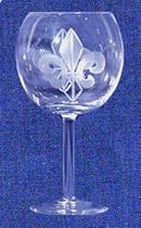 Individually Hand Etched Fleur De Lis Red Wine Glass 7 1/4"H Set / 4