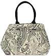 Cotton Black and White Paisley Market Bag with Cotton Cord Handle 21"x12"x6.5"