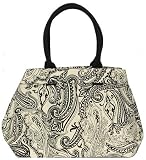 Cotton Black and White Paisley Market Bag with Cotton Cord Handle 21