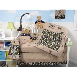 Soho Boy Camouflage Army Baby Crib Nursery Bedding Set 13 Pcs Included Diaper Bag With Changing Pad & Bottle Case