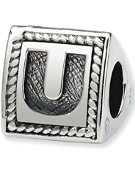 Reflection Beads Silver Letter U 3 Sided Alphabet Block Bead