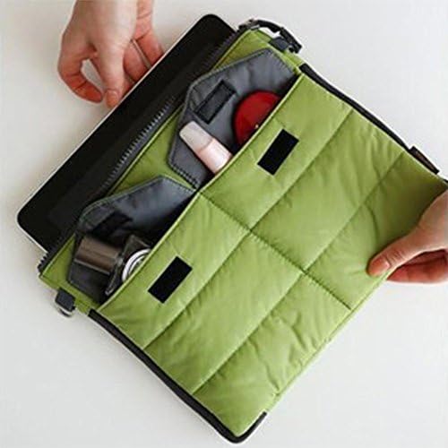 MAKIYO Multi-functional Nylon Zippered Gadget Pouch Bag in Bag Handbag Travel Storage Bag Organizer for iPad /Tablets (Grass green)