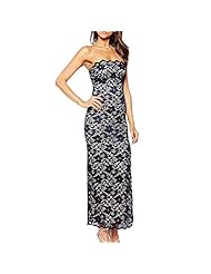 Strapless Bandeau Neck Lace Vintage Polyester/Spandex Maxi Dress 