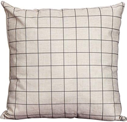 Vococo Check Concise Throw Pillow Covers Cushion Covers Beige Cotton Blend Linen Pillow Case Square 18*18"