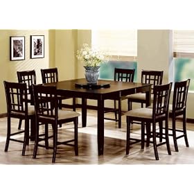 9pc Counter Height Table and Stools Set with Lazy Susan Cappuccino Finish