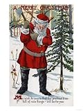 51E6lEIsQvL.SL160ChristmasGreetingSantaCuttingDownChristmasTreePremiumGicleePosterPrint,18x24