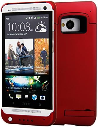 HTC ONE M7 4200mAh Portable USB External Rechargeable Backup Battery Power Bank Charger Case with Viewing Stand - Red