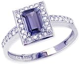 14K Yellow or White Gold Small Octagon Gemstone and Diamond Promise & Engagement Ring-Iolite-full, half sizes from 5-8.5