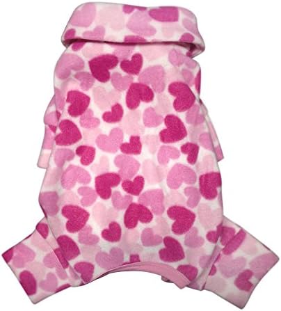 Soft Fleece PINK Hearts Turtleneck Bodysuit/Pajamas for Small Dogs - XS