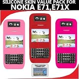 Silicone Skin 3 pc. Value Pack for your Nokia E71, E71x (Red, Light Pink, Hot Pink) Bonus DBRoth Microfiber Cleaning Cloth Included