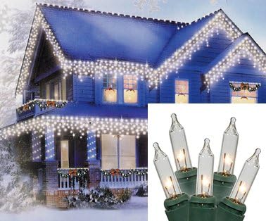 Set of 300 Clear Everglow Mini Icicle Christmas Lights - Green Wire