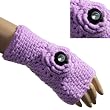 Women's Button Accented Flower Hand Crochet Acrylic Fingerless Gloves - Various Colors