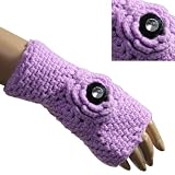 Women's Button Accented Flower Hand Crochet Acrylic Fingerless Gloves - Various Colors