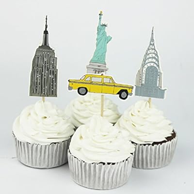Various Fun Designs of New York/London/Mermaids/Cowboys Cupcake Toppers for Birthday/Events/Party sets of 24 (New York)