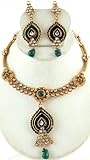 Faux Emerald Necklace Set with Charm - Copper Alloy with Cut Glass