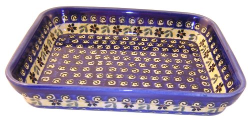 Bunzlauer Polish Pottery370-175A Rectangular Baker, Blue with Yellow and Green