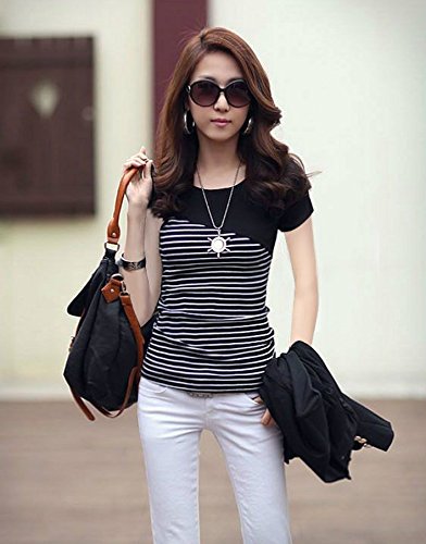 【Tnk&Co.】 レディース (2色選択) スリムストライプTシャツ　オリジナルBAGセット#308　[ ホワイト / ブラック / 白 / 黒 / ストライプ ボーダー ボーダー柄 半袖 Tシャツ 半袖Tシャツ  ]