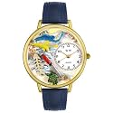 Whimsical Watches Unisex Fishing Navy Blue Leather Watch #G0810010