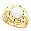 18K Yellow Gold Mabe Pearl and Diamond Ring - 10.00mm