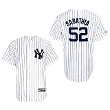 MLB C.C. Sabathia New York Yankees Youth Short Sleeve 6 Button Synthetic Replica Jersey (Wht/Nvy Pinstrps, Large)