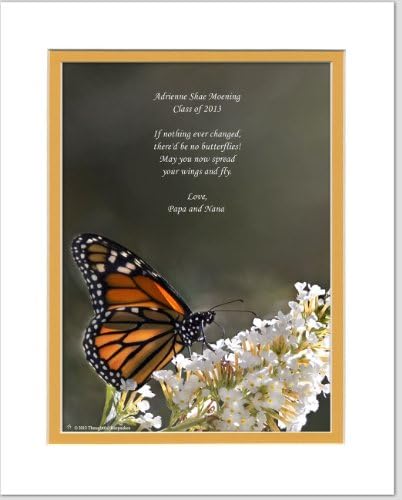 Personalized Graduation Gift. Butterfly Photo with "If nothing ever changed, there'd be no butterflies! May you now spread your wings and fly." 8x10 Double Matted. Beautiful Gift for the Graduate 2016.