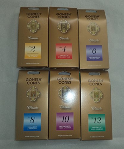 Gonesh 2 4 6 8 10 12 Incense Sampler 25 Cones X 6 Packs (150 Cone)