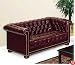Chesterfield Traditional Leather Reception Room Loveseat Blackberry Leather/Mahogany Frame