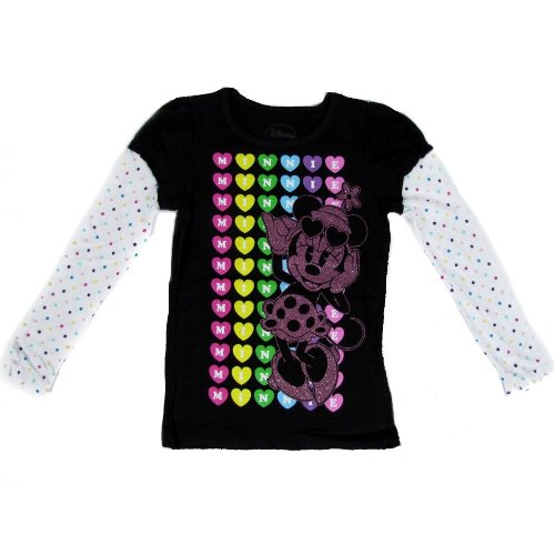 Minnie Mouse T-shirt Cotton Long Sleeve Glitter Tee Top Hearts Girls (4)