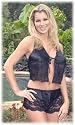 Escante Women's Satin and Clipped Lace Vest with Tie Front and Matching Boxer,Black,3X